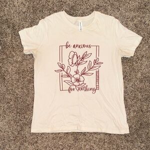Cream T-Shirt with Floral Graphic and Text